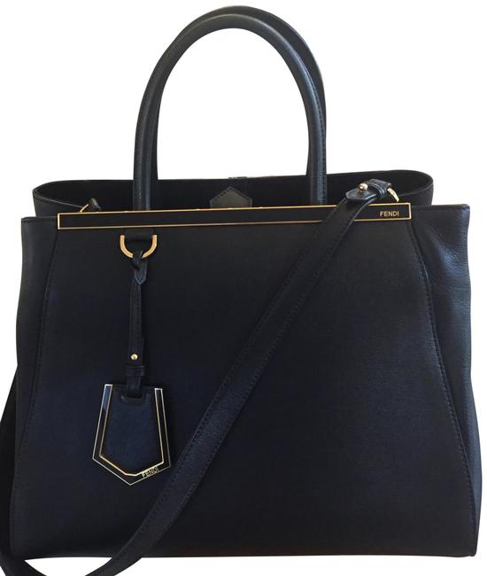 Fendi 2jours Black with Gold Detailing Leather Tote 