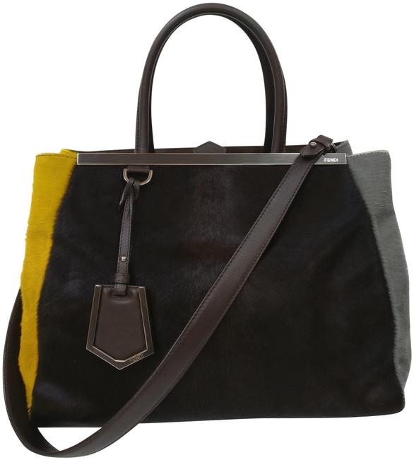 Fendi 2jours Calf Hair Satchel Black Leather Tote 