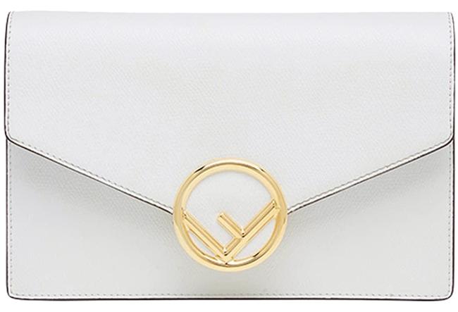 Fendi 2jours I Kan Logo White Calfskin Leather Shoulder Bag 