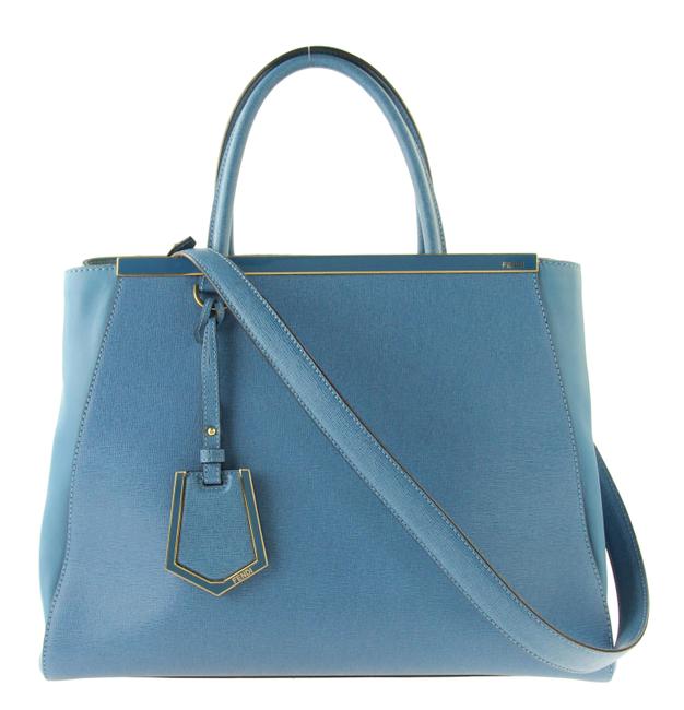 Fendi 2jours Medium Blue Leather Tote 