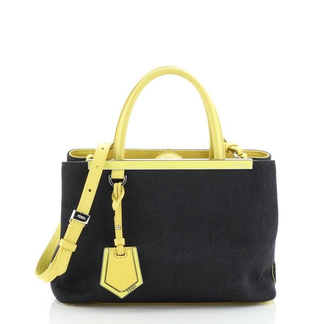 Fendi 2jours Petite Blue Yellow Denim Tote 