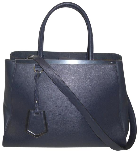 Fendi Bag 2jours Saffiano Navy Blue Leather Tote 