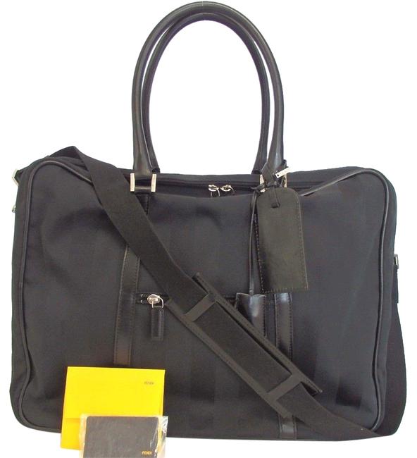 Fendi 2way Pecan Nylon Business Black Leather WeekendTravel Bag 