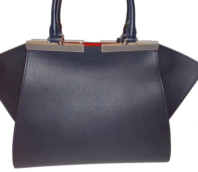 Fendi 3 Jours Navy Bleu Red Leather Tote 