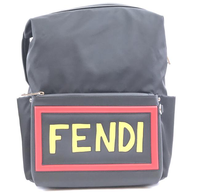 Fendi #30141 Logo Vocabulary Rare Black Nylon Backpack 