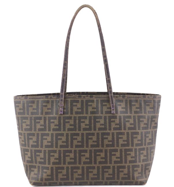Fendi #34824 Ff Monogram Zucca Brown Coated Canvas Tote 