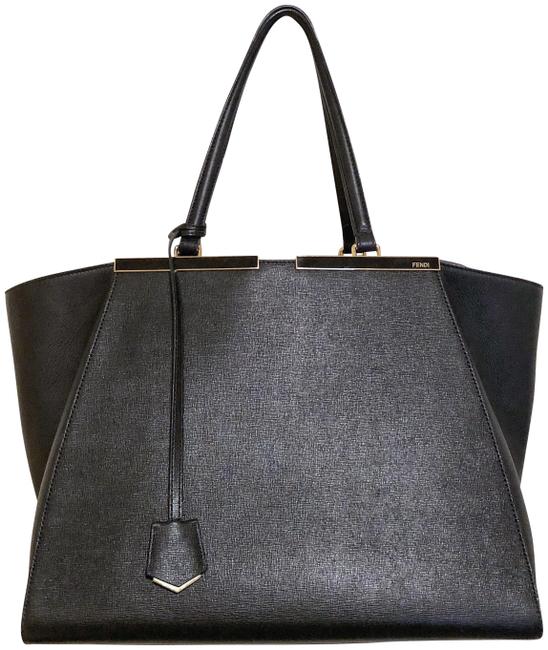 Fendi 3jours Medium Black Textured Calf Leather Tote 