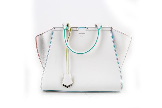 Fendi 3jours ShopperIce WhitePearl Grey Calfskin Leather Tote 