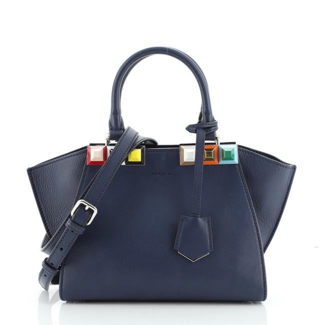 Fendi 3jours Studded Mini Blue Leather Tote 