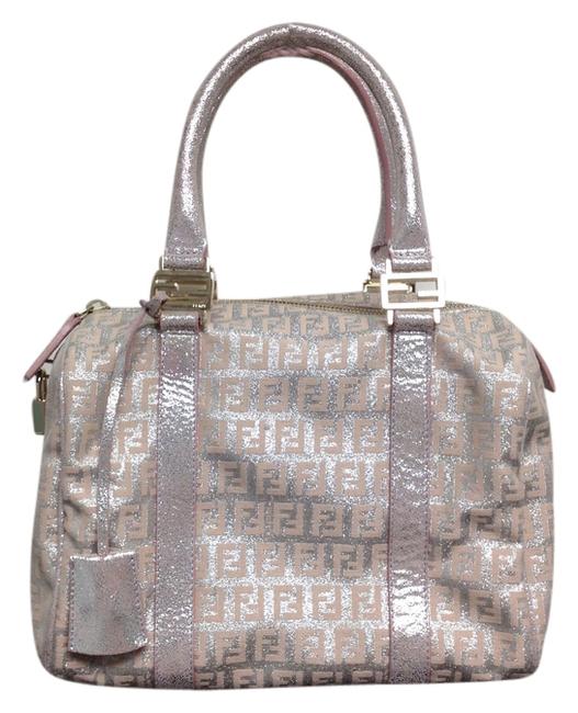 Fendi #4225 Logo Ff Silver Metallic Boston Doctor Pink WeekendTravel Bag 