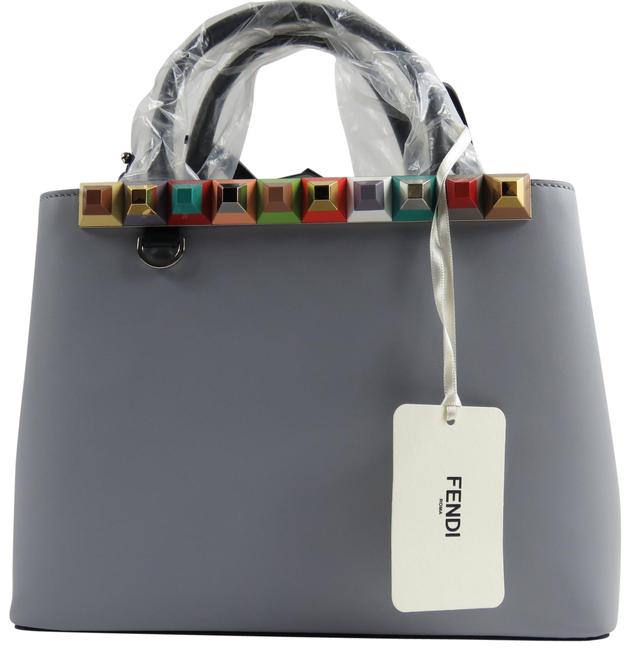 Fendi 8bh253 Petite 2jours Stud Ardesia Blue Leather Tote 