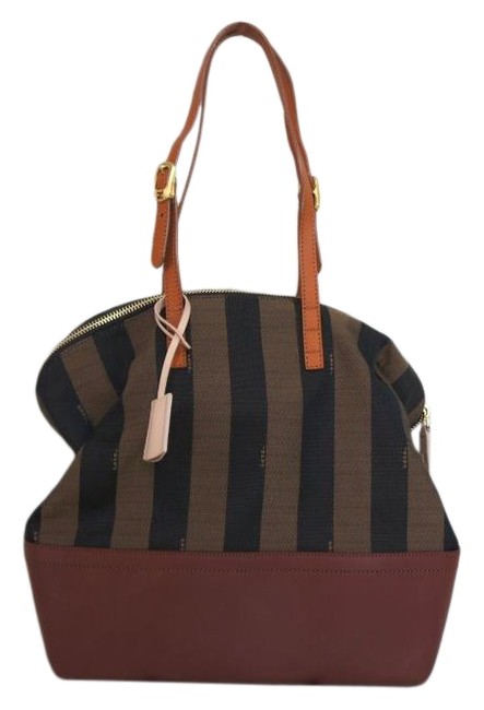 Fendi 8bn232 Pequin Fabric Cuoio Tote 