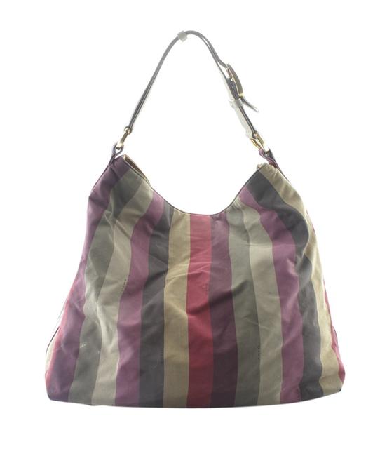 Fendi 8br653 Pequin Striped 162789 Multi color Canvas Tote 