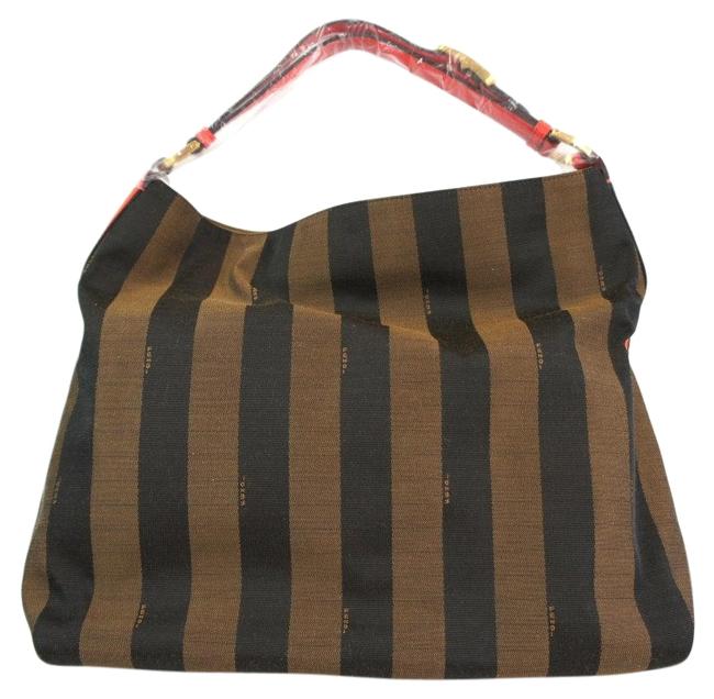 Fendi 8br653 Pequin Tobacco Fabric Tote 