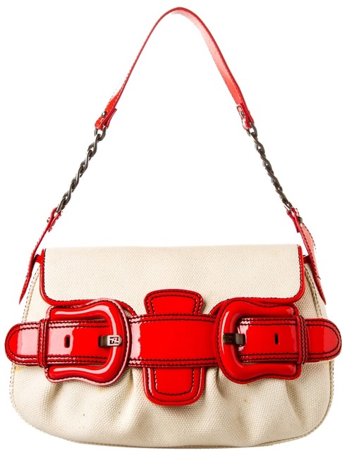 Fendi B Bis Flap Beige Canvas Shoulder Bag 