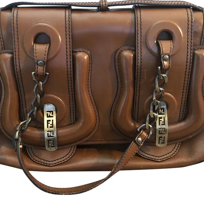 Fendi B Buckle Satchel Brown Leather Shoulder Bag 