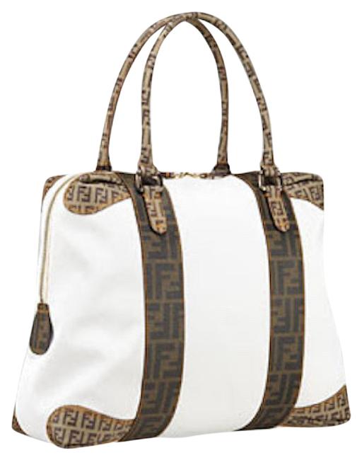 Fendi Bag B. Mix Bowler WhiteZucca Canvas Coated Tote 