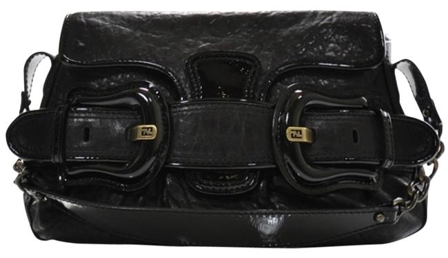 Fendi B. Patent Trim Black Shoulder Bag 
