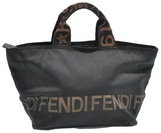 Fendi Bag 1925 Logo Line Black W In Brown Canvas and Leather Tote 