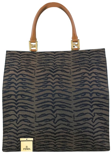 Fendi Bag Animal Print Leather Zebra Tiger Sale Brown Canvas Tote 