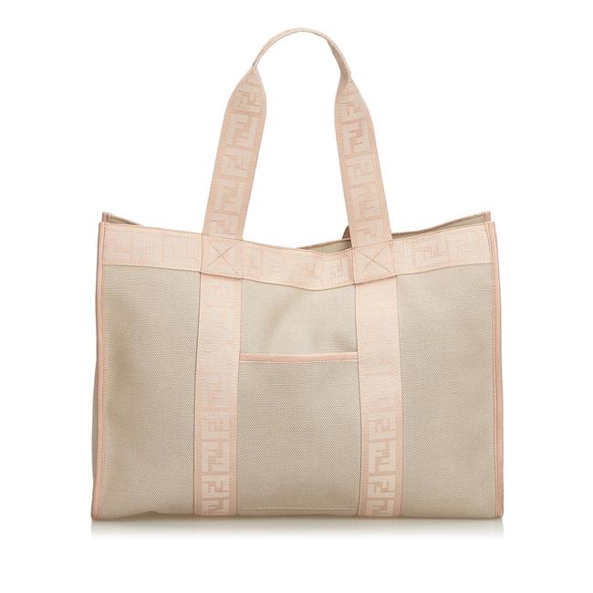 Fendi Bag Beige Fabric Zucca Italy Brown Canvas Leather Tote 