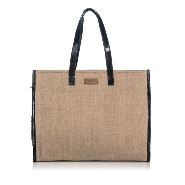 Fendi Bag Beige Natural Material Italy Large Brown Hemp Patent Leather Tote 