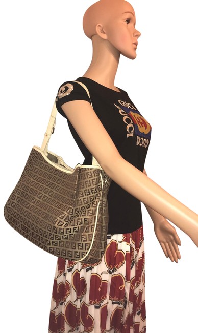 Fendi Bag White Canvas Leather Tote 