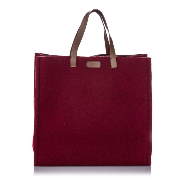 Fendi Bag Dark Fabric Felt Red Leather Tote 