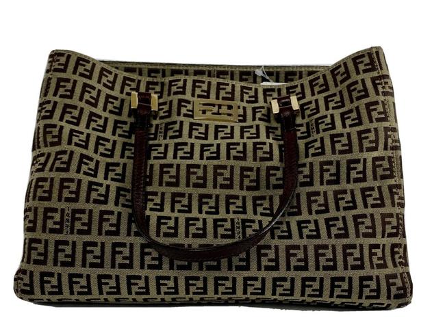 Fendi Bag Ff Zucchino Mini Hand 1fa426 Brown Canvas X Leather Tote 