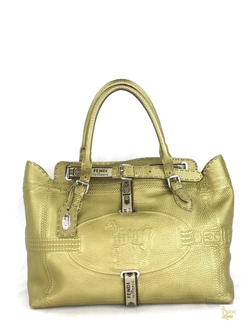 Fendi Bag Metallic Grand Borghese Plate 29230 Gold Leather Tote 
