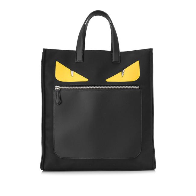Fendi Bag Monster Nylon Black Leather Tote 