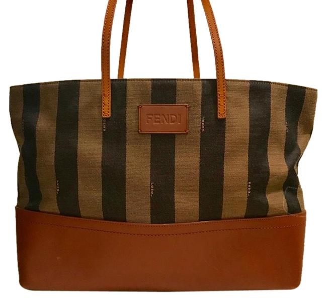 Fendi Bag Pequin Stripe Roll Brown Canvas and Leather Tote 