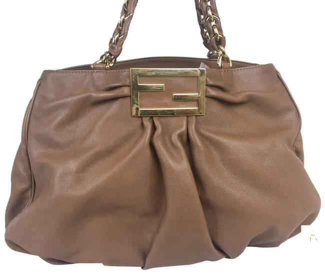 Fendi Bag Pleated Mia Chain #28305 Brown Leather Tote 