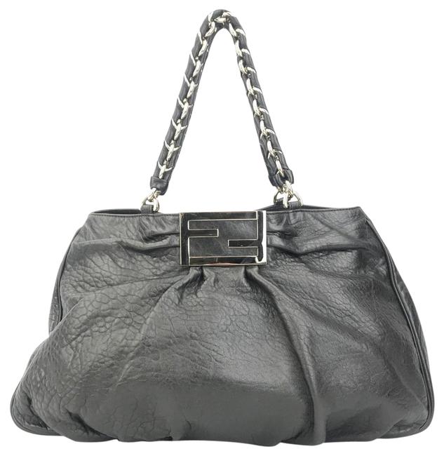 Fendi Bag Pleated Mia Chain #28674 Black Leather Tote 