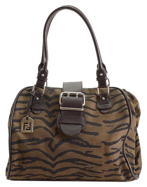 Fendi Bag Rdc10572 Zebra Striped Brown Canvas Tote 