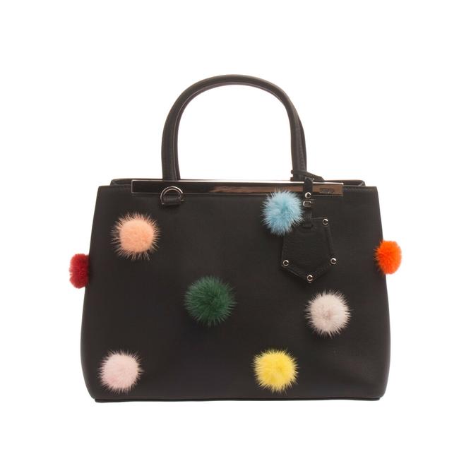 Fendi Bag Roma Pom Pom Black Leather Tote 
