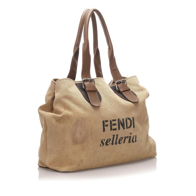 Fendi Bag Selleria Canvas Brown Leather Tote 