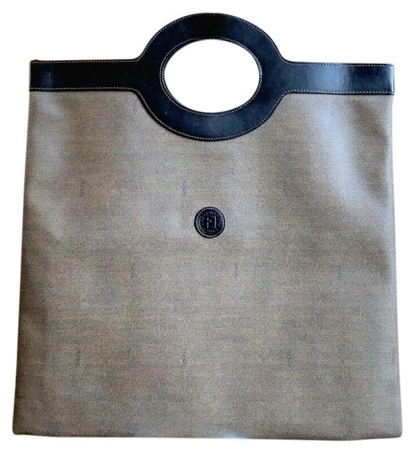 Fendi Bag Vintage Tall Slim 00057 Black Coated Canvas Leather Tote 