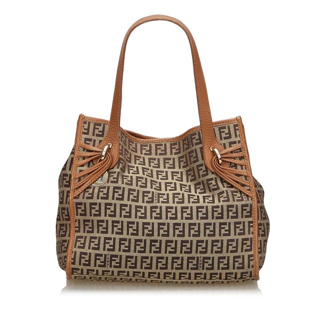 Fendi Bag W Fabric Zucchino Italy Dust Large Brown Canvas Leather Tote 