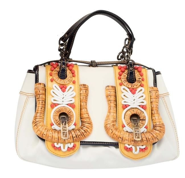 Fendi Bag White Patent Multicolor Leather Tote 