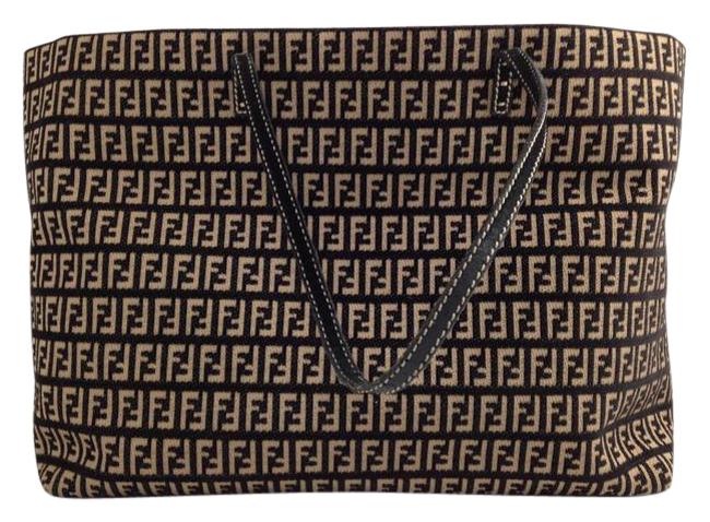 Fendi Bag XL CanvasLeather NavyIvory Zucchino Print Canvas &amp; Leather Tote 