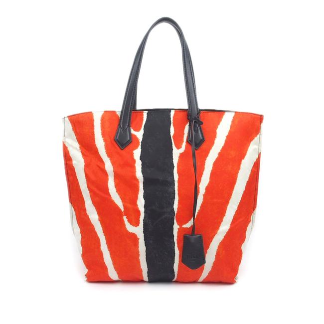Fendi Bag Zebra Print Nylon Red Leather Tote 