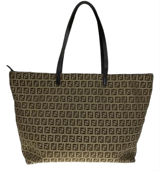 Fendi Bag Zucca BeigeBrown CanvasLeather Tote 