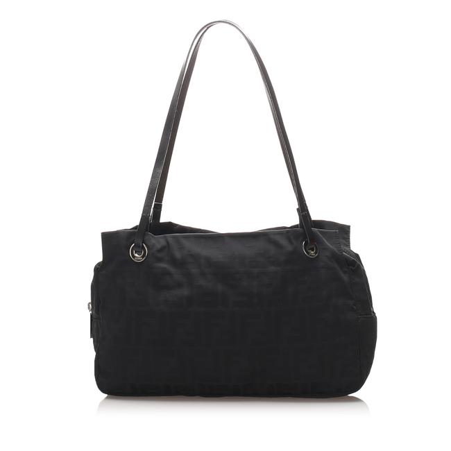 Fendi Bag Zucca Canvas Black Leather Tote 