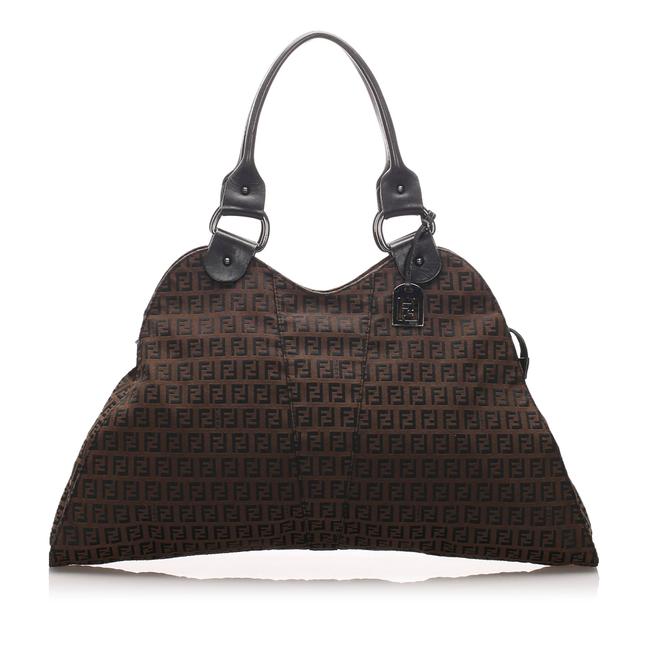 Fendi Bag Zucca Canvas Brown Leather Tote 