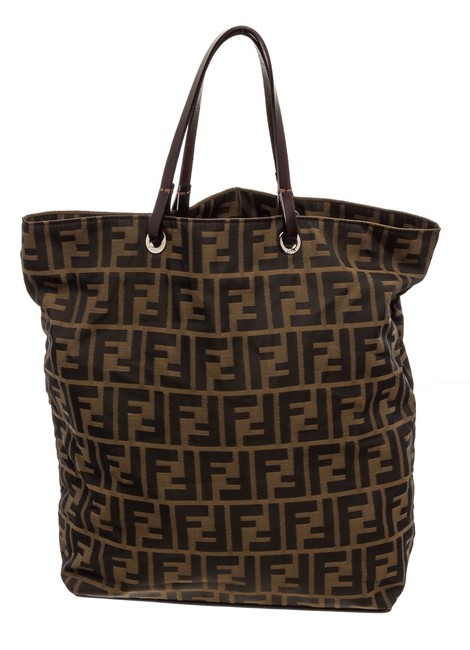 Fendi Bag Zucca Leather Small Brown Canvas Tote 