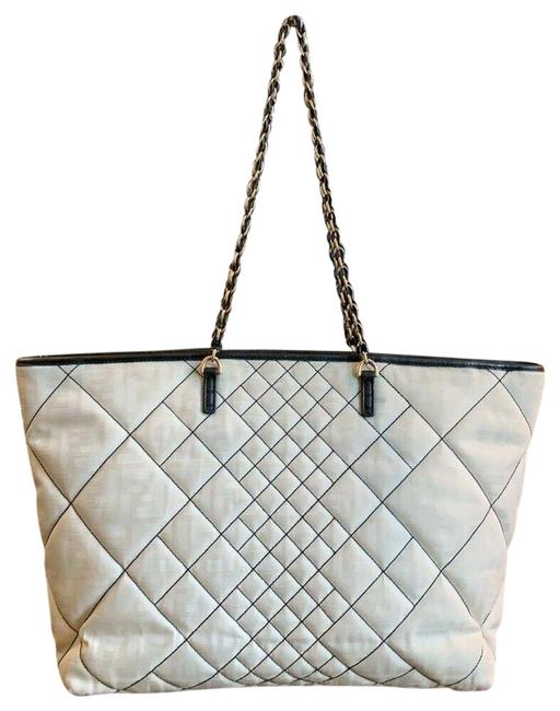 Fendi Bag Zucca Quilted Large 8bh185 Ivory &amp; Black Canvas Leather Tote 