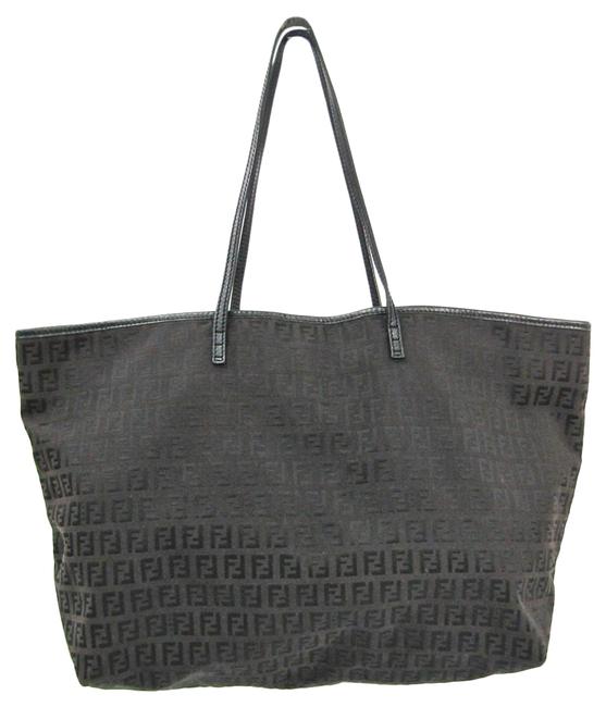 Fendi Bag Zucchino 8bh104 Women's BlackBrown CanvasLeather Tote 
