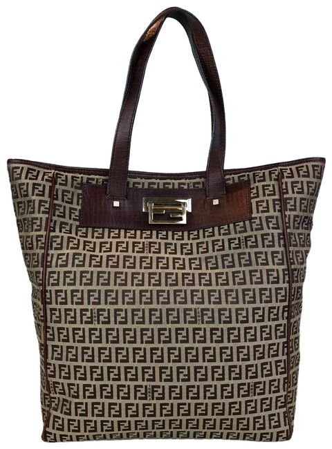 Fendi Bag Zucchino Brown Coated Canvas Tote 