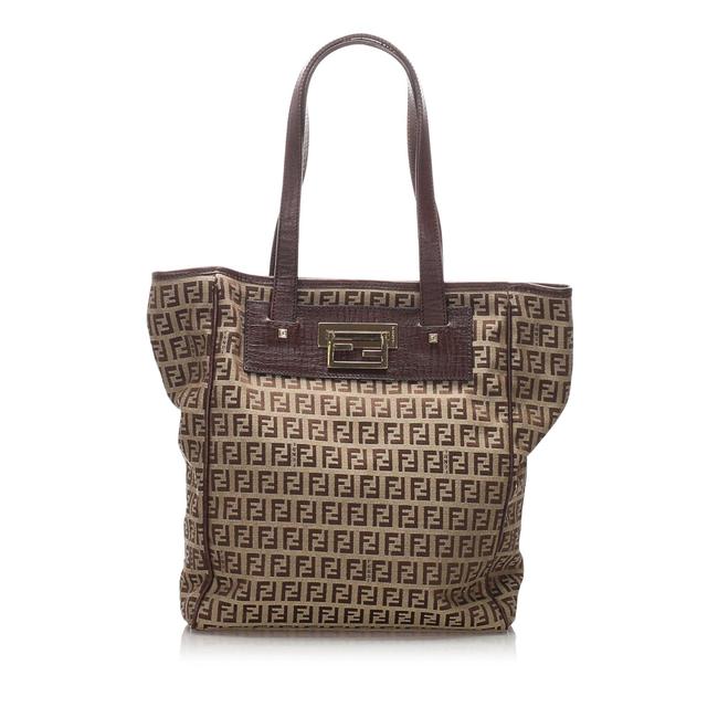 Fendi Bag Zucchino Canvas Brown Leather Tote 